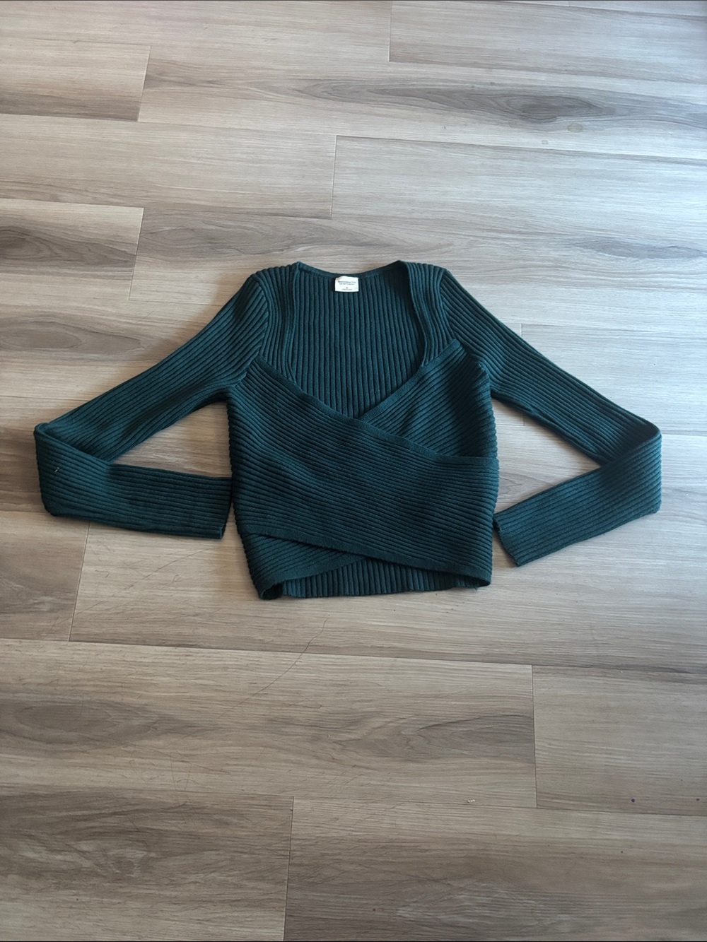 Abercrombie & Fitch Dark Green Ribbed Wrap V-Neck Sweater